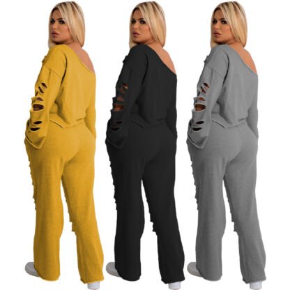 Women's Ripped Loose Sweater Two-piece Suit - Image 4