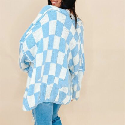 Fashion Plaid Women's Coat Sweater Stitching - Image 2