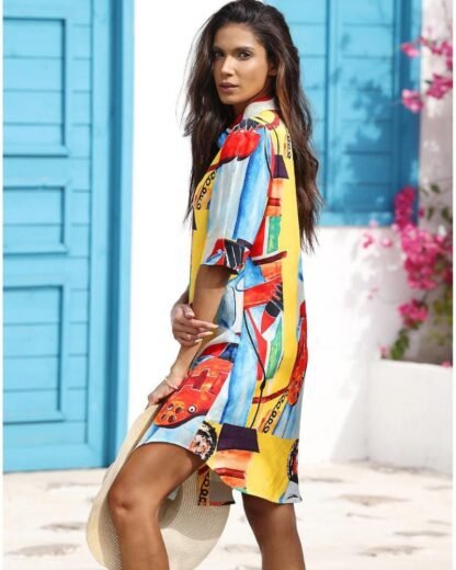 Printed Mid-length Top For Women Loose Casual Shirt - Image 5