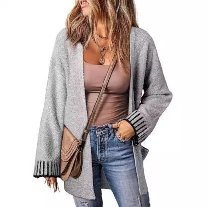 Long Sleeve Color Stitching Knitted Cardigan Pocket Women's Clothing - Image 7